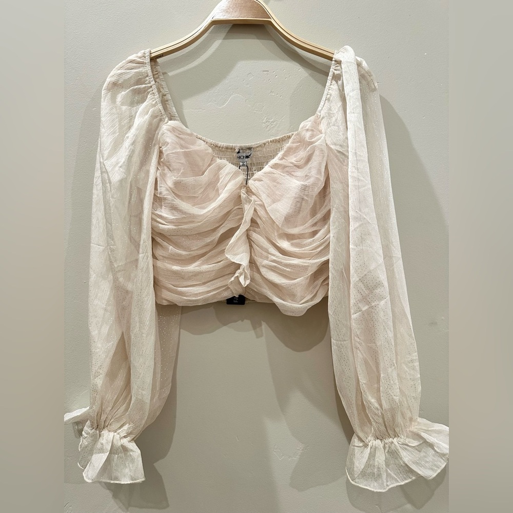 Sparkly Fashion Nova Cream Ruched Blouse